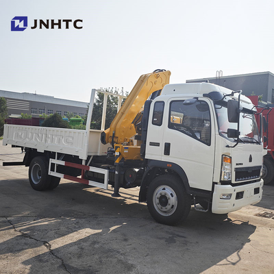 HOWO Kargo Pengangkut Truk Crane 290HP Tali Pinggang Tangga 5 Ton Railboard Flat Plate Kargo Truk