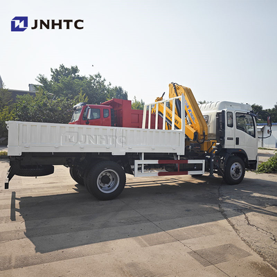HOWO Kargo Pengangkut Truk Crane 290HP Tali Pinggang Tangga 5 Ton Railboard Flat Plate Kargo Truk
