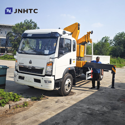 HOWO Kargo Pengangkut Truk Crane 290HP Tali Pinggang Tangga 5 Ton Railboard Flat Plate Kargo Truk