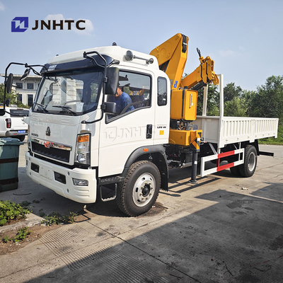 HOWO Kargo Pengangkut Truk Crane 290HP Tali Pinggang Tangga 5 Ton Railboard Flat Plate Kargo Truk
