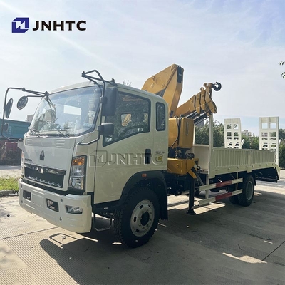 HOWO Kargo Kargo Truk Truk Crane dipasang 290HP 5Ton Railboard Flat Plate Kargo Truk