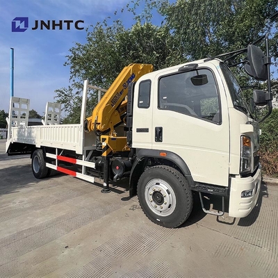 HOWO Kargo Kargo Truk Truk Crane dipasang 290HP 5Ton Railboard Flat Plate Kargo Truk