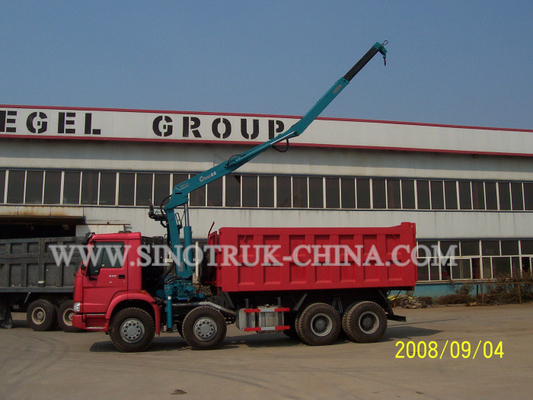 HOWO 12 Wheeler Dump Truck Mounted Hydraulic Crane Tinggi 14.5m Untuk Industri