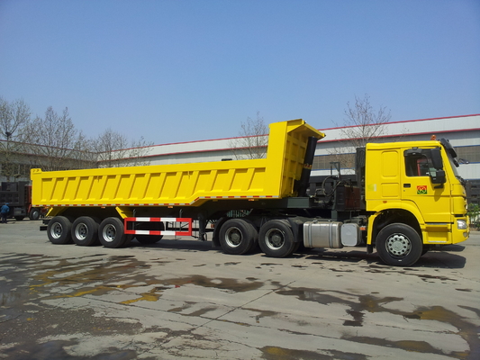Tiga As Roda 40 CBM Dump Box Trailer 12 Roda Untuk Bahan Bangunan Transportasi