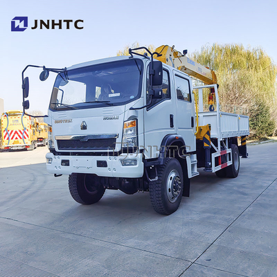 Howo Light Mini 4*4 6 Wheeler Double Row Cab Cargo Truck Dengan Telescopic Boom Cranes 8 Ton Mounted Crane Cargo Truck