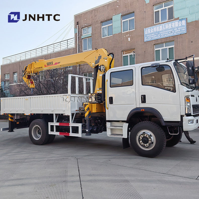 Howo Light Mini 4*4 6 Wheeler Double Row Cab Cargo Truck Dengan Telescopic Boom Cranes 8 Ton Mounted Crane Cargo Truck