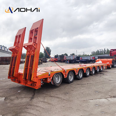7-axle Stretchable Liftable 70-ton Gooseneck Low Flatbed Semi-trailer with Hydraulic Tailboard