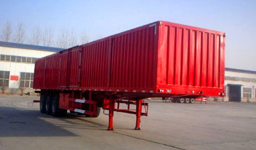 Merah 3 As Tugas berat Trailer Semi Kotak Baja Trailer Van 40 Ton Muatan Maks Tugas Berat Trailer Semi