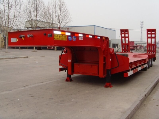 13T Three Axle Low Bed Trailer, Truk Semi Trailer Warna Merah