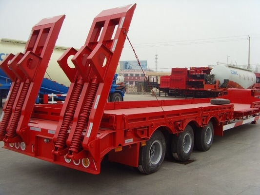 13T Three Axle Low Bed Trailer, Truk Semi Trailer Warna Merah