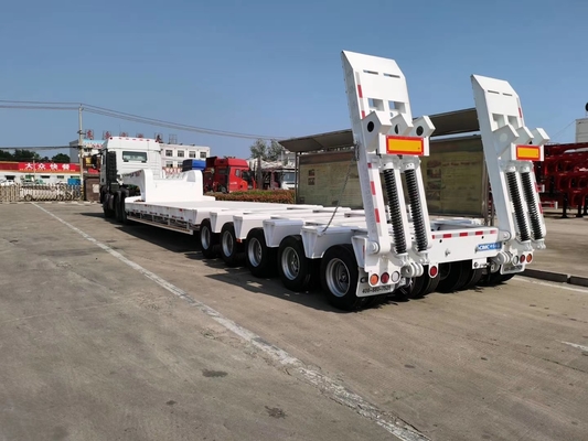 Q235 Steel 100T Low Bed Tugas Berat Semi Trailer Dalam Penangguhan Mekanis
