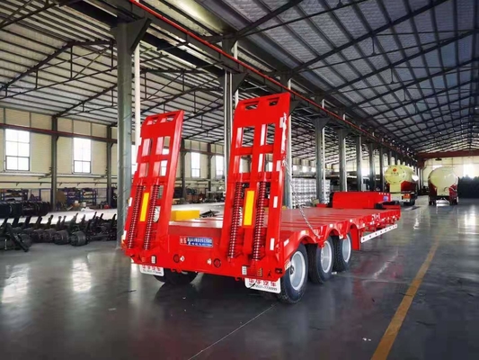 JNHTC 80 Ton Semi Low Deck Gooseneck Trailer 3 Axle Untuk Kendaraan Angkutan