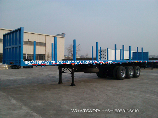 SINOTRUK 3 Gandar Flatbed Trailer Log Kayu Flat Bed Trailer Dengan Kolom Tegak