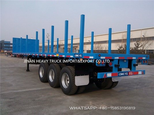 SINOTRUK 3 Gandar Flatbed Trailer Log Kayu Flat Bed Trailer Dengan Kolom Tegak