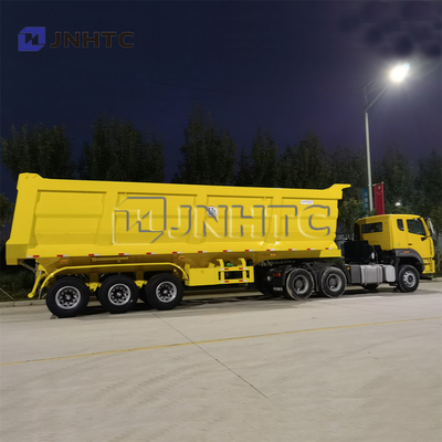 Tiga Gandar 3 Gandar Semi Trailer Tugas Berat 60 Ton Payload 45CBM Dump Tipper